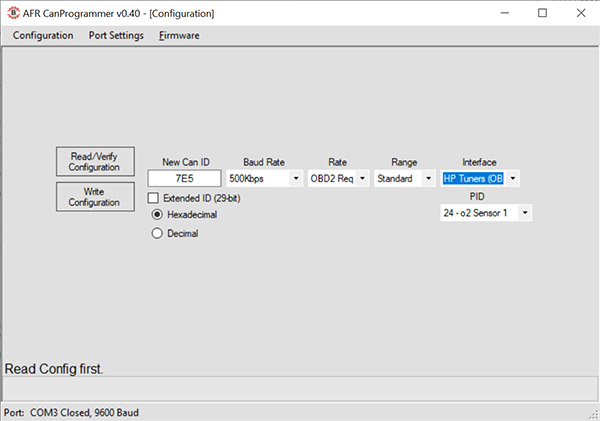 AFR500CAN Software Settings for HP Tuners