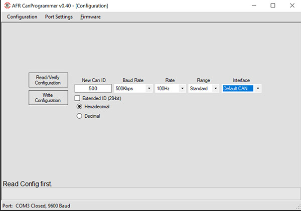 AFR500CAN Software Settings for CAN