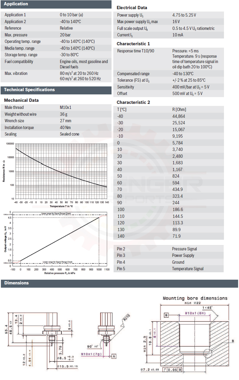 Bosch Motorsports Pressure Sensor Combined PST-F 1 Technical Specifications