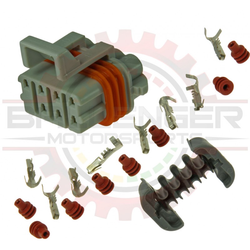 GM Delphi / Packard - 8 way (1 blocked) metripack 150 sealed male assembly Connector Kit for main coil bank connector, gray