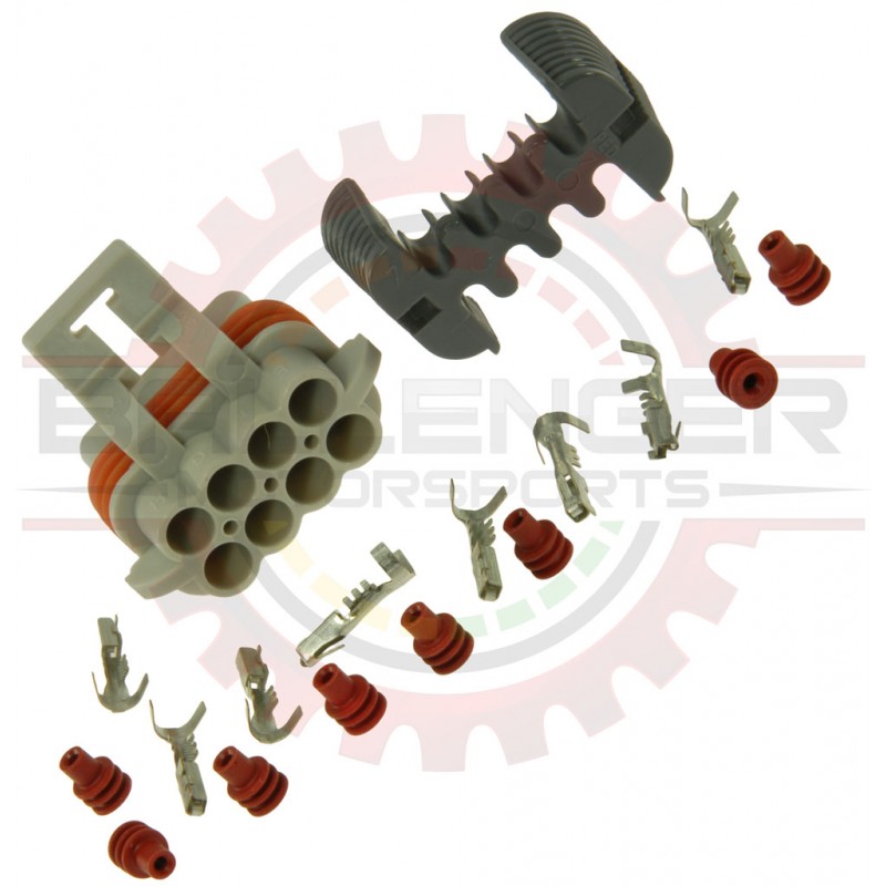 GM Delphi / Packard - 8 way (1 blocked) metripack 150 sealed male assembly Connector Kit for main coil bank connector, gray