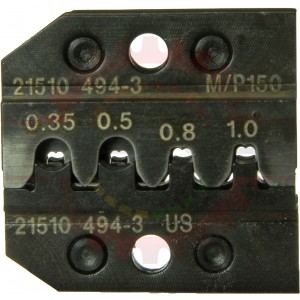 Production Quality <u><b>One-Step</b></u> Crimp Die ( Crimps Copper & Seal in one cycle ) for 22-20 AWG ( .35mm2 - .5mm2 ) Delphi / Packard  Metripack 150 Sealed Female Terminals & 18-16 AWG (.8mm2- 1mm2) Unsealed Female Terminal- HT21510494-5