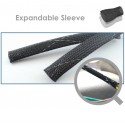 1/4in. Diameter PET Flame Retardant Expandable Braided Sleeving, Black w/ white tracer